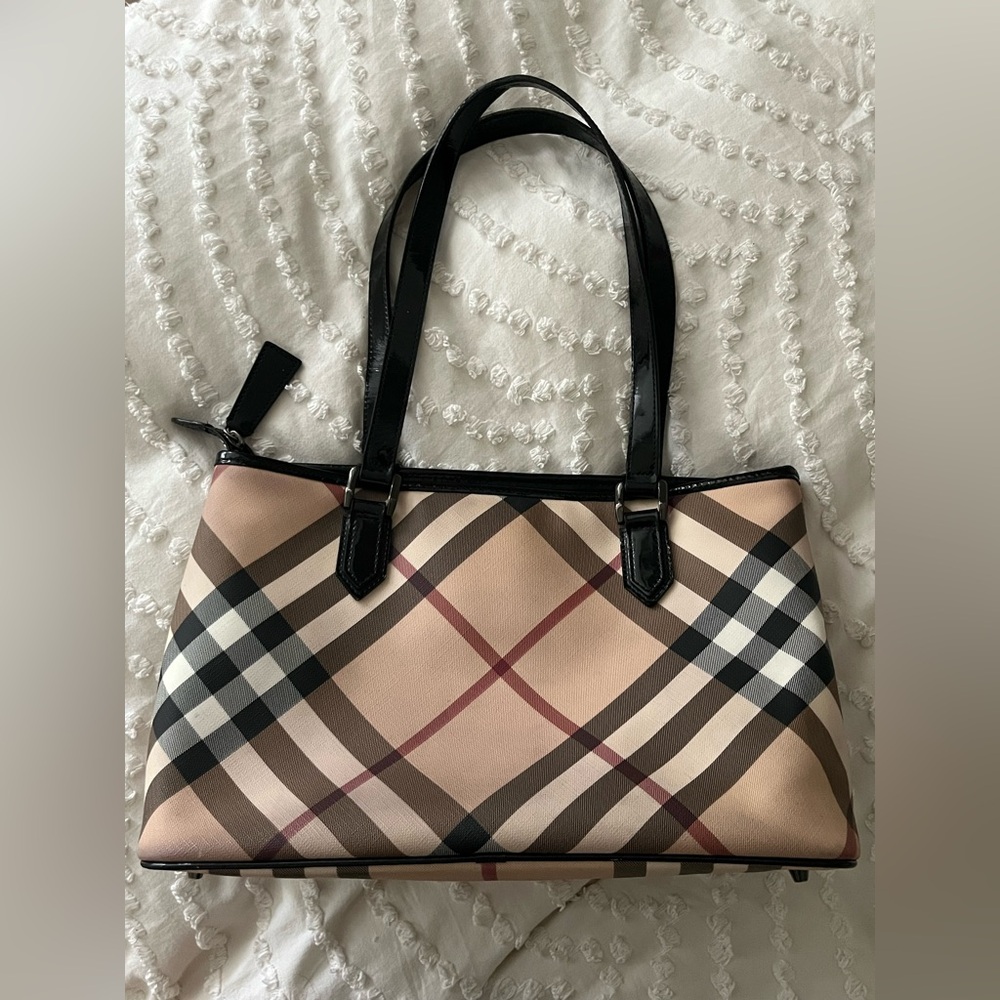 Burberry Beige and Black Check Shoulder Bag